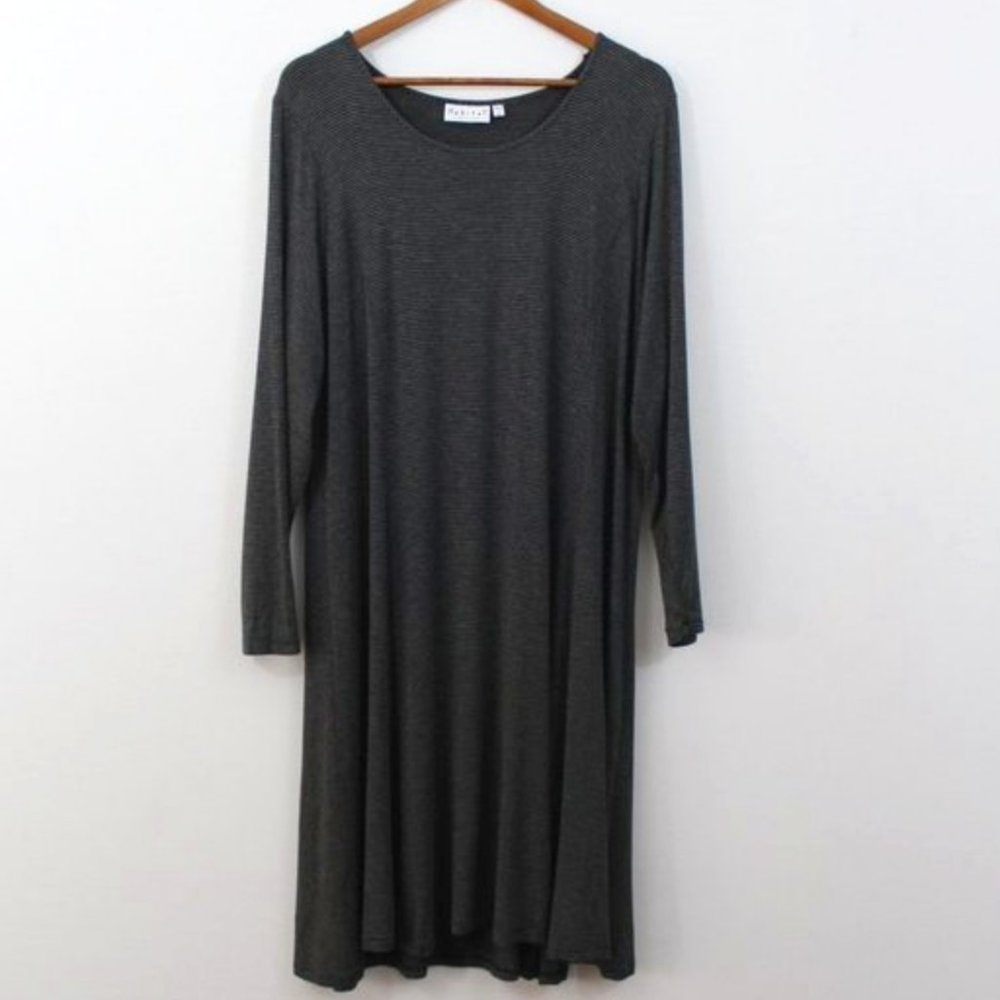 Habitat Black & LT.Gray Rayon Stripe Long Sleeve Dress